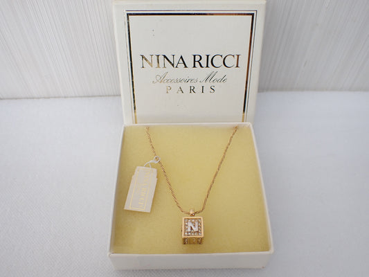 NINA RICCI NINA RICCI Nina Ricci Cube/Square Necklace with 3D Logo, Gold and Silver Combination Rhinestone Necklace