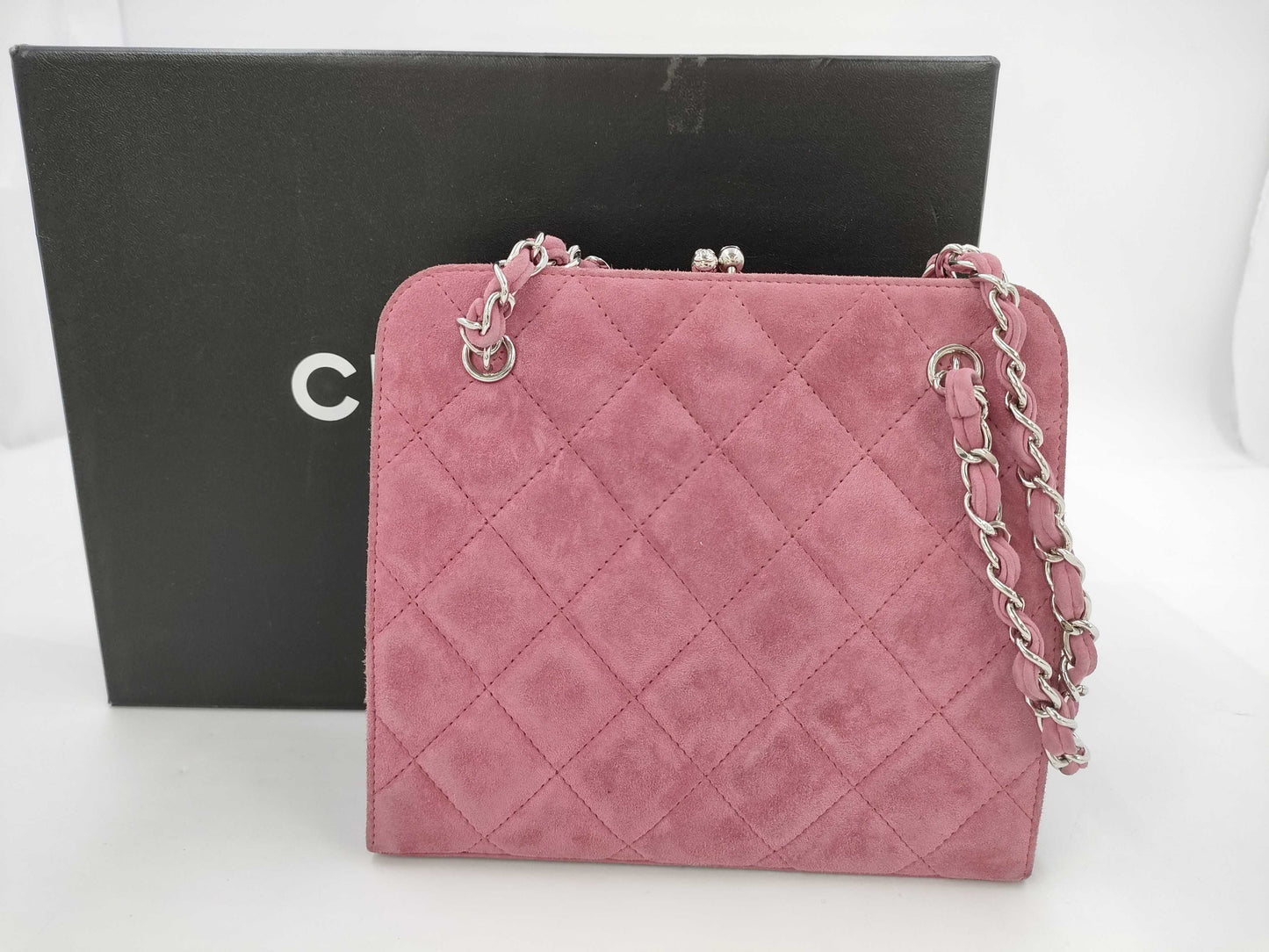 CHANEL Matelasse Chain Handbag Suede Clasp Purse Handbag