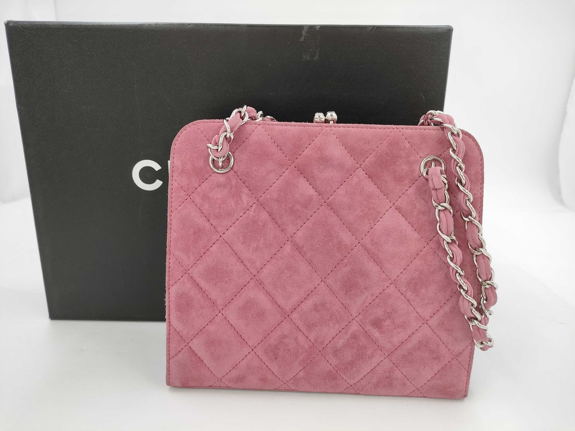 CHANEL Matelasse Chain Handbag Suede Clasp Purse Handbag
