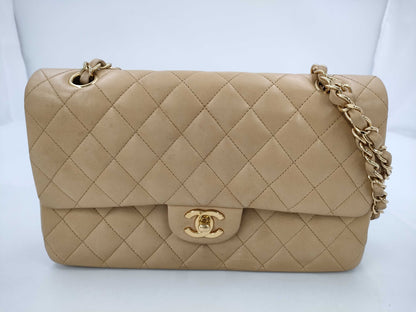 CHANEL CHANEL Matelasse Lambskin Classic Double Flap 26 Shoulder Bag Beige with Seal