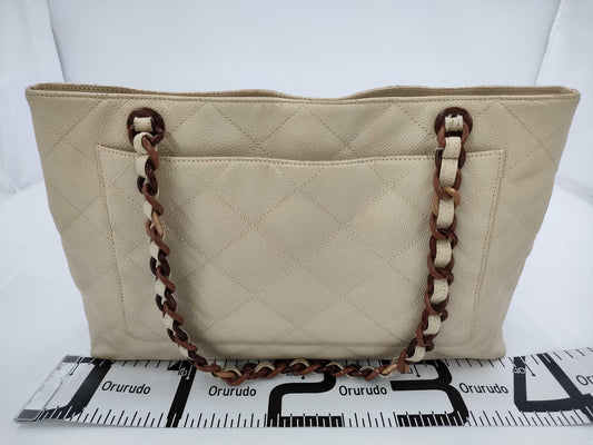  CHANEL CHANEL Caviar Skin Tote Bag Beige with Seal