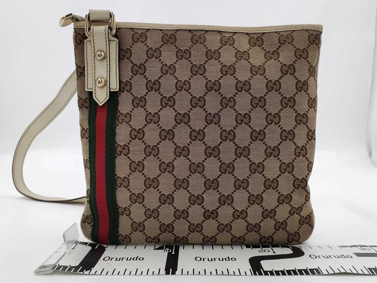 GUCCI 144388 GG Canvas Sherry Line Shoulder Bag with Charm