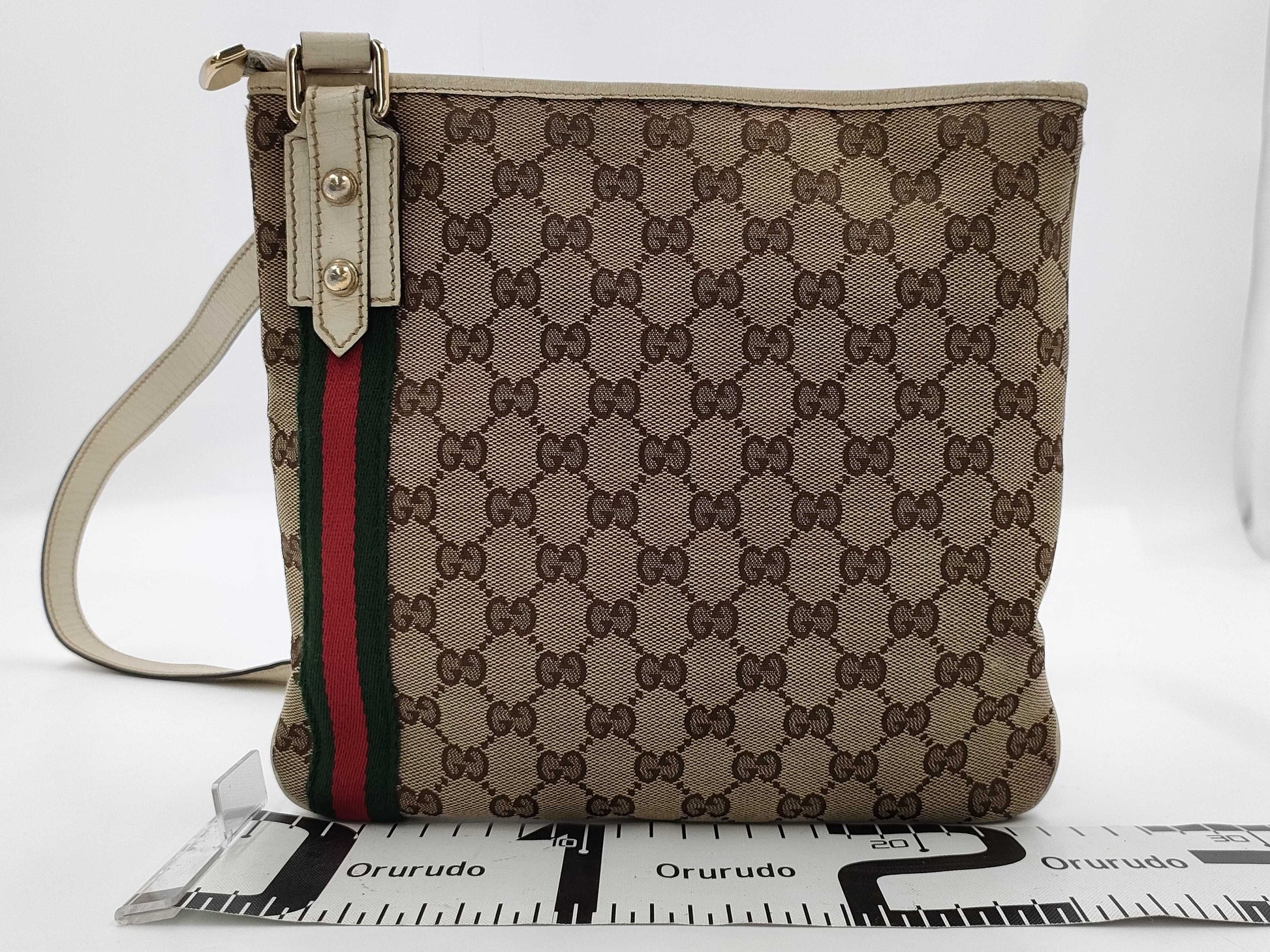 GUCCI 144388 GG Canvas Sherry Line Shoulder Bag with Charm