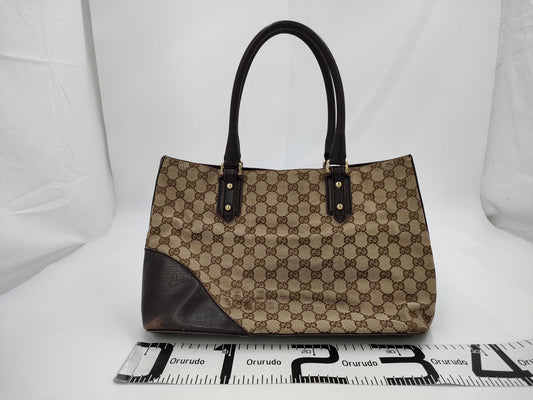 GUCCI 137385 GG Canvas Sherry Line Horsebit Handbag