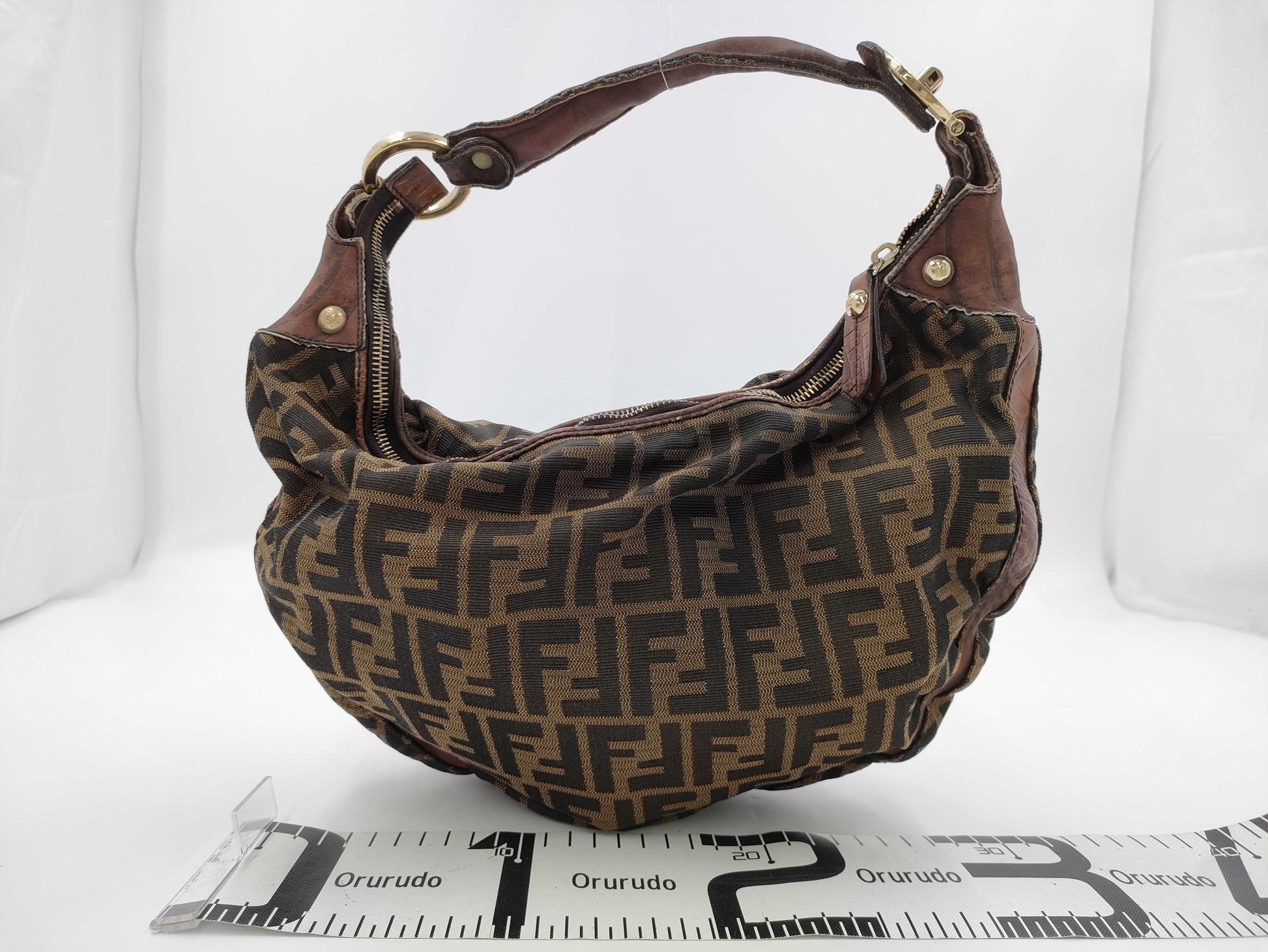 FENDI Zucca One-Shoulder Half Moon Handbag