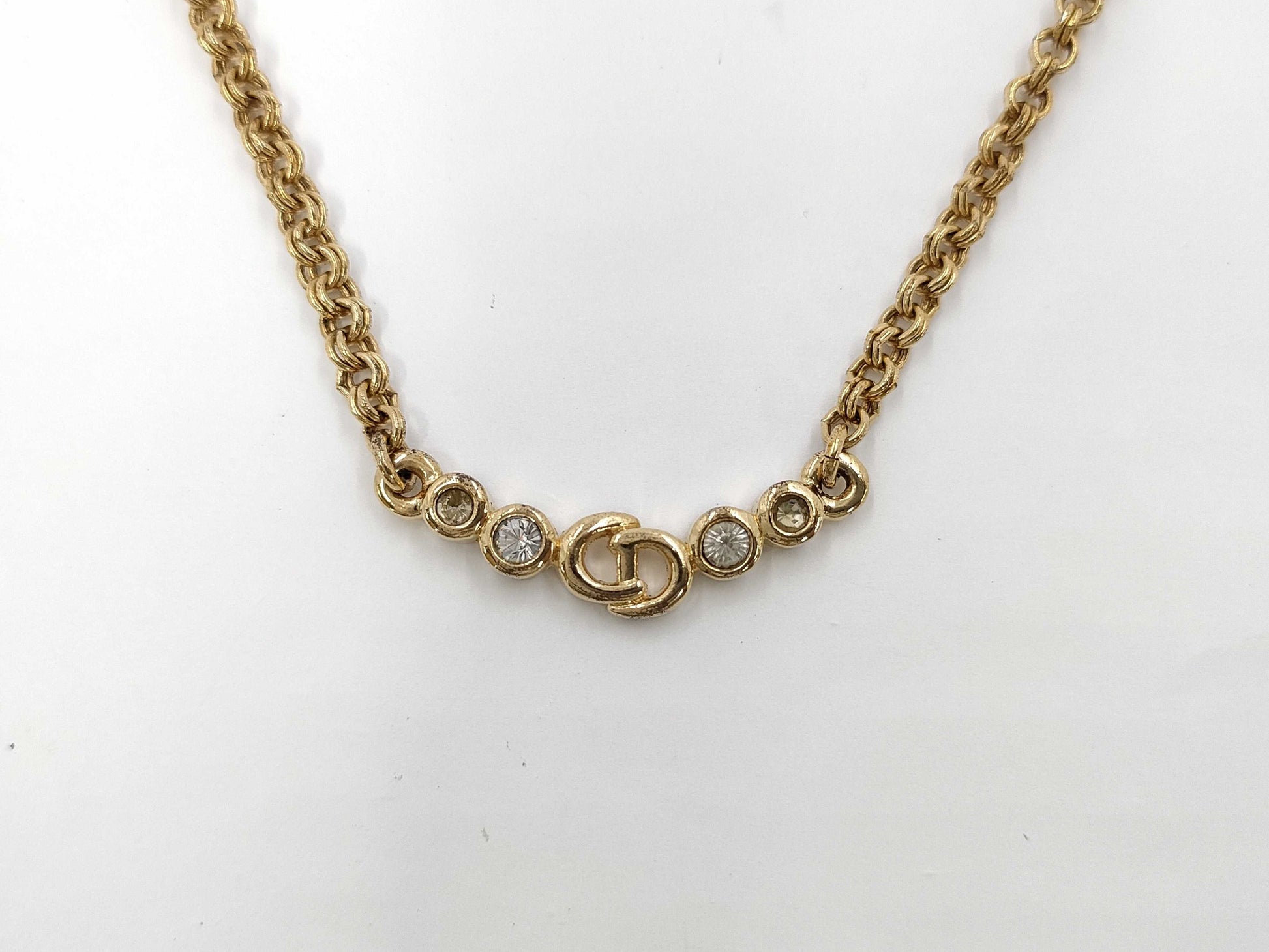 Dior CD logo rhinestone gold necklace