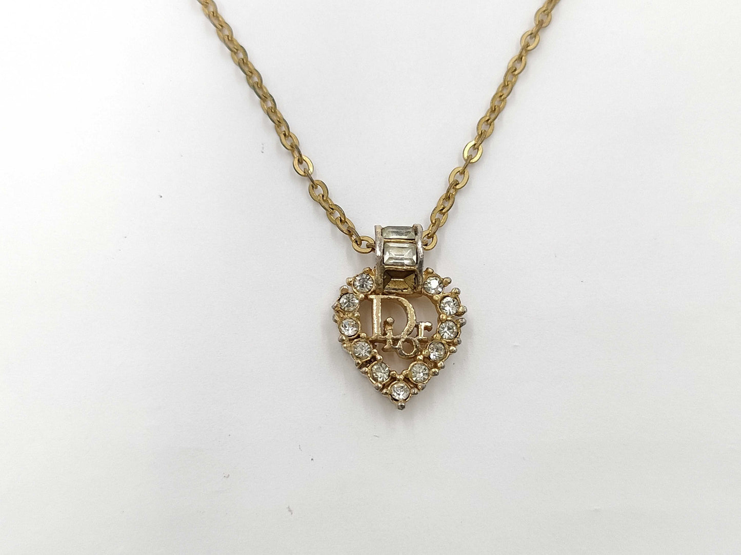 Dior Logo Heart Gold Rhinestone Necklace