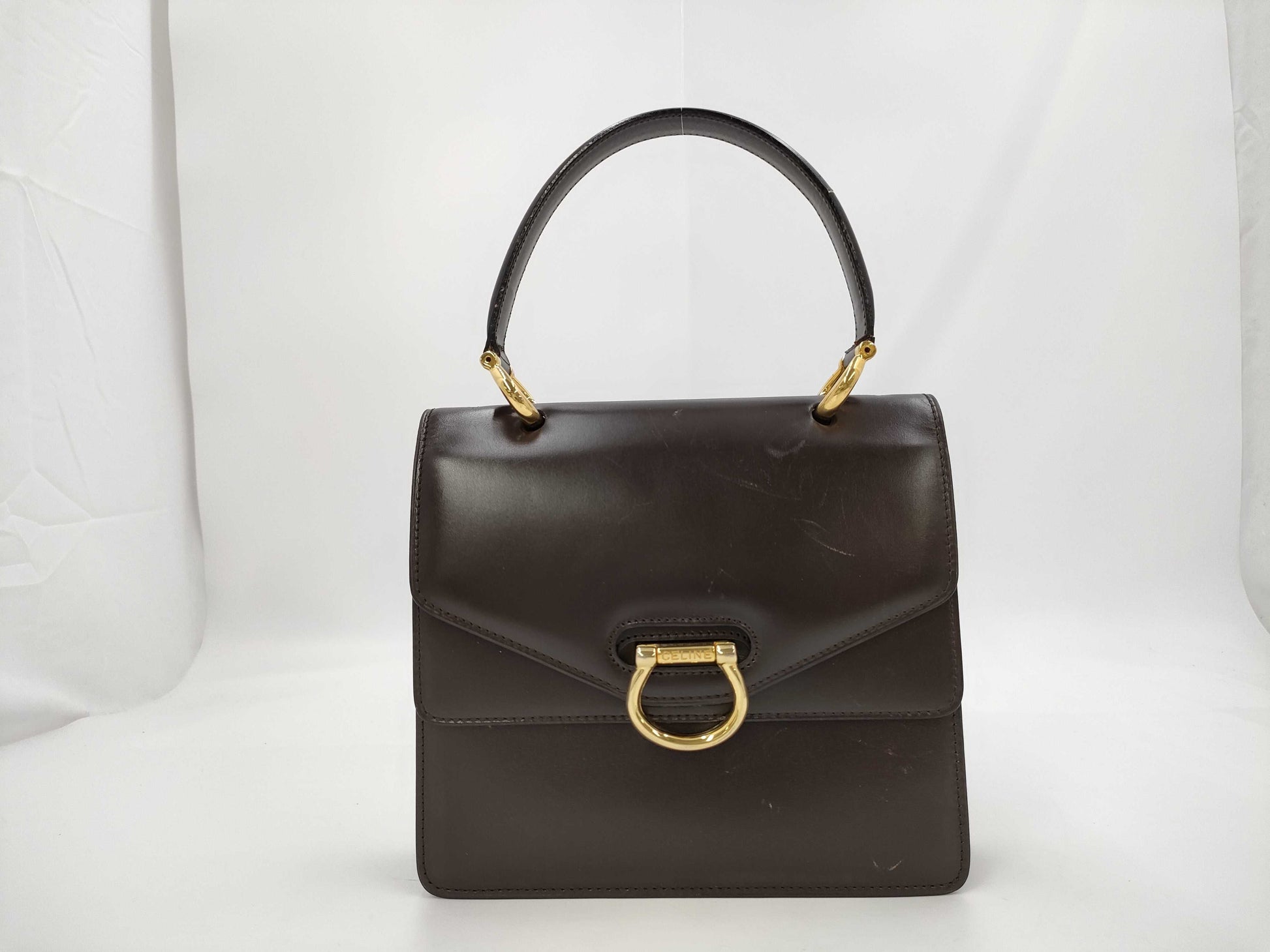 CELINE Gancini double flap leather handbag