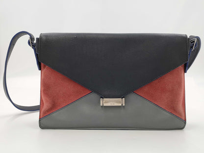 CELINE Diamond Suede and Leather Shoulder Bag