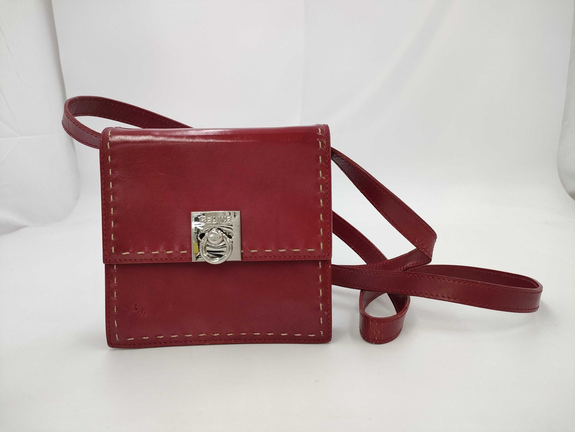 CELINE Gancini Hardware Leather Box Shoulder Bag