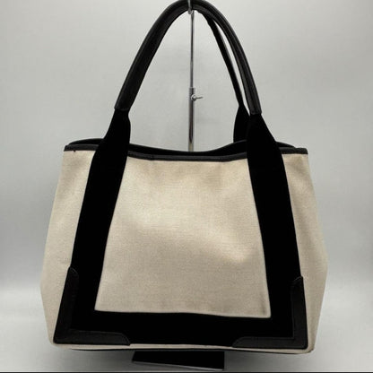 BALENCIAGA Navy Cabus Canvas Black White Tote Bag with Pouch