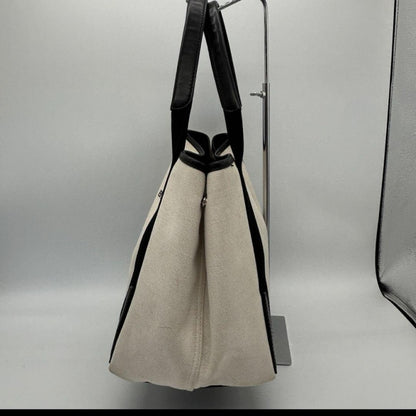 BALENCIAGA Navy Cabus Canvas Black White Tote Bag with Pouch