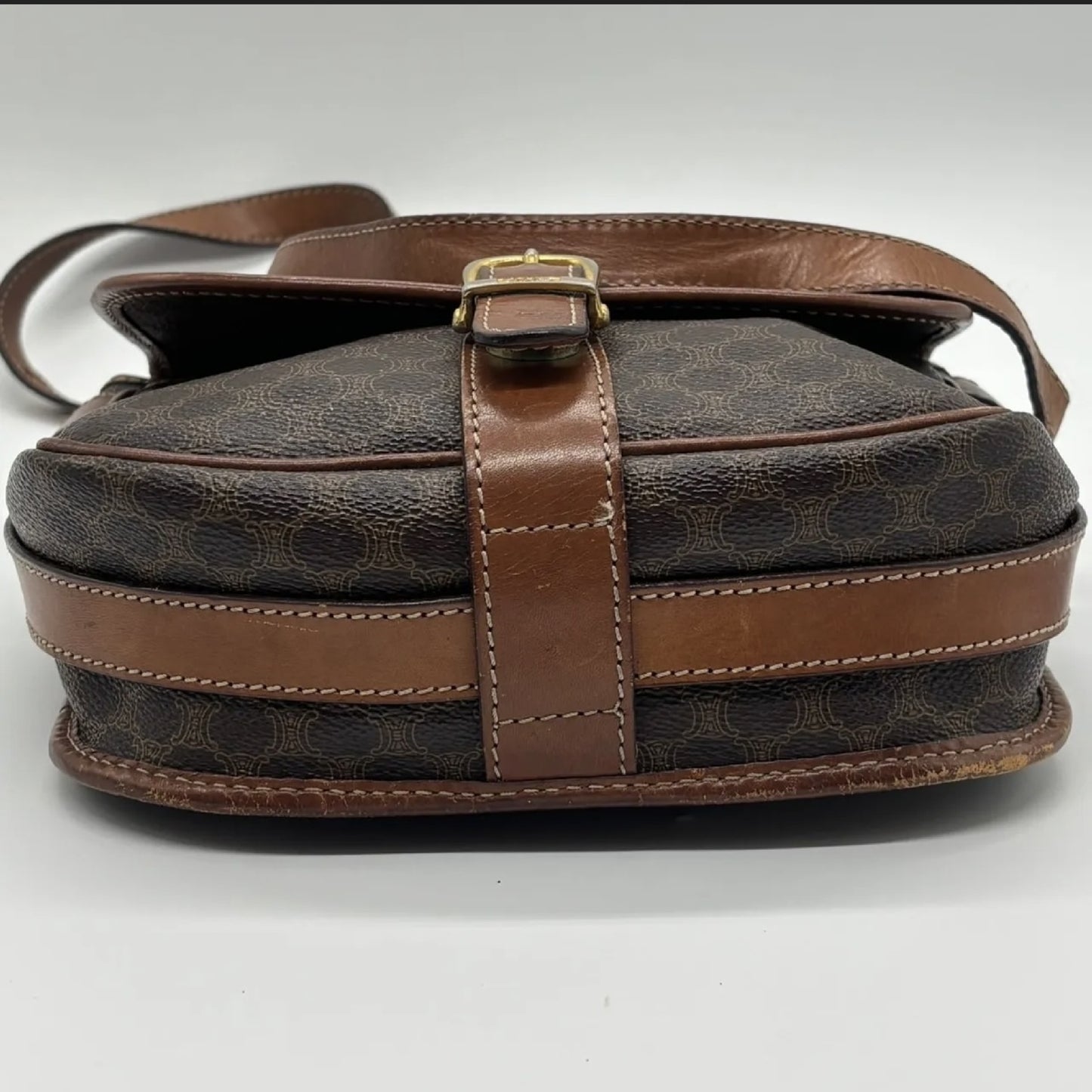 CELINE Macadam Leather Brown Shoulder Bag