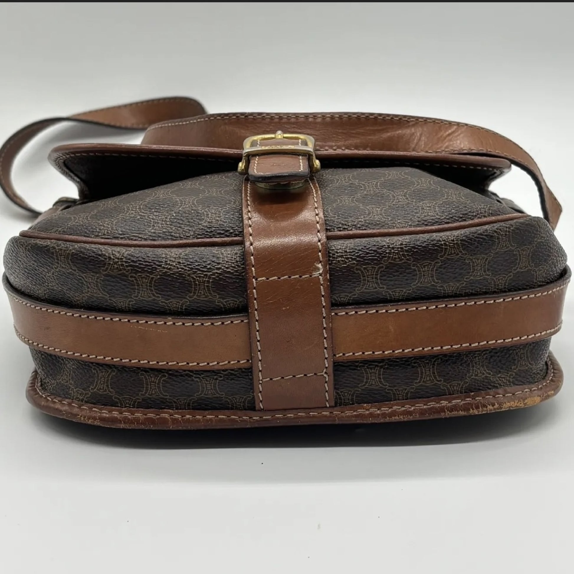 CELINE Macadam Leather Brown Shoulder Bag