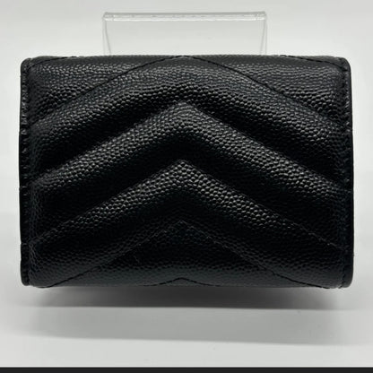Yves Saint Laurent YSL Saint Laurent Cassandra Caviar Tri-Fold Compact Black Wallet