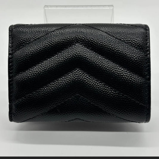 Yves Saint Laurent YSL Saint Laurent Cassandra Caviar Tri-Fold Compact Black Wallet
