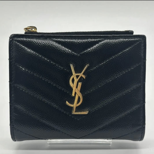 Yves Saint Laurent YSL Saint Laurent Caviar Bi-Fold Compact Leather Black Wallet