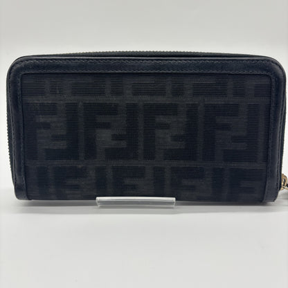 FENDI FENDI Fendi Round Zipper Zucca Black Wallet