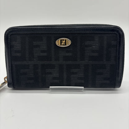 FENDI FENDI Fendi Round Zipper Zucca Black Wallet