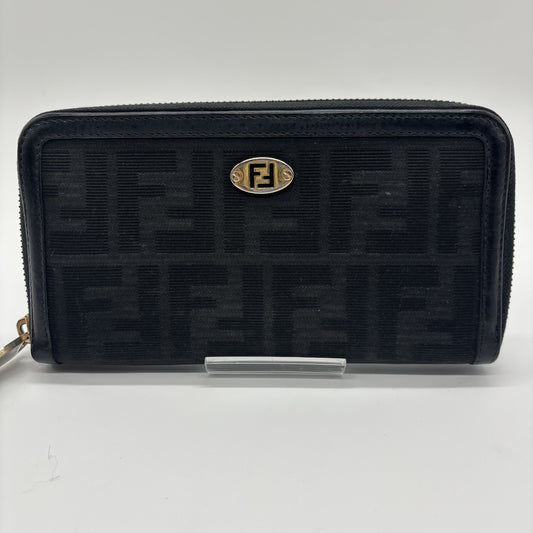 FENDI FENDI Fendi Round Zipper Zucca Black Wallet