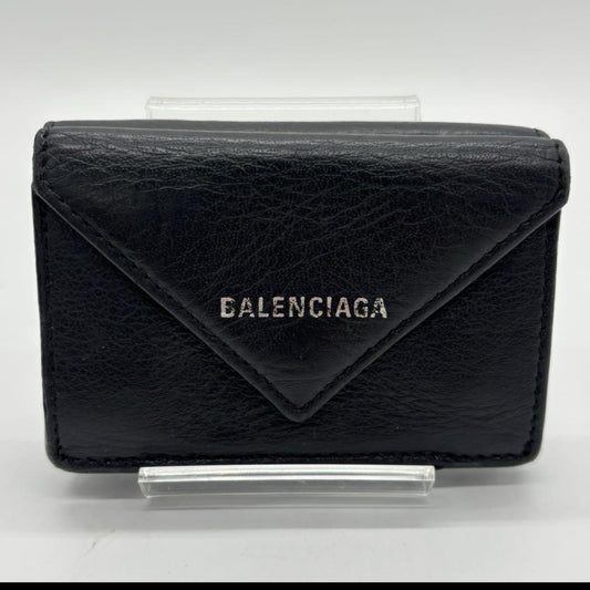 BALENCIAGA 3-Fold Compact Wallet Black Paper Mini Wallet Wallet