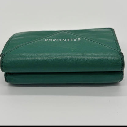 BALENCIAGA Tri-Fold Compact Wallet Green Paper Mini Wallet Wallet