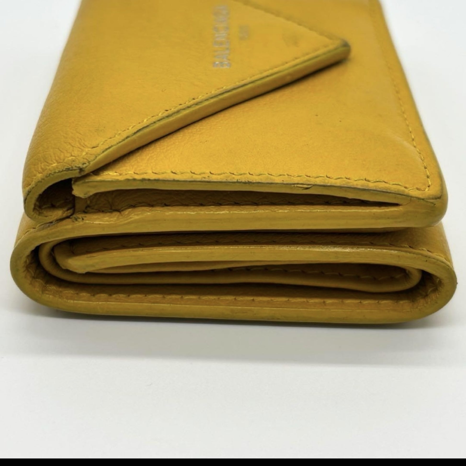 BALENCIAGA 3-Fold Compact Wallet Paper Mini Wallet Yellow Wallet
