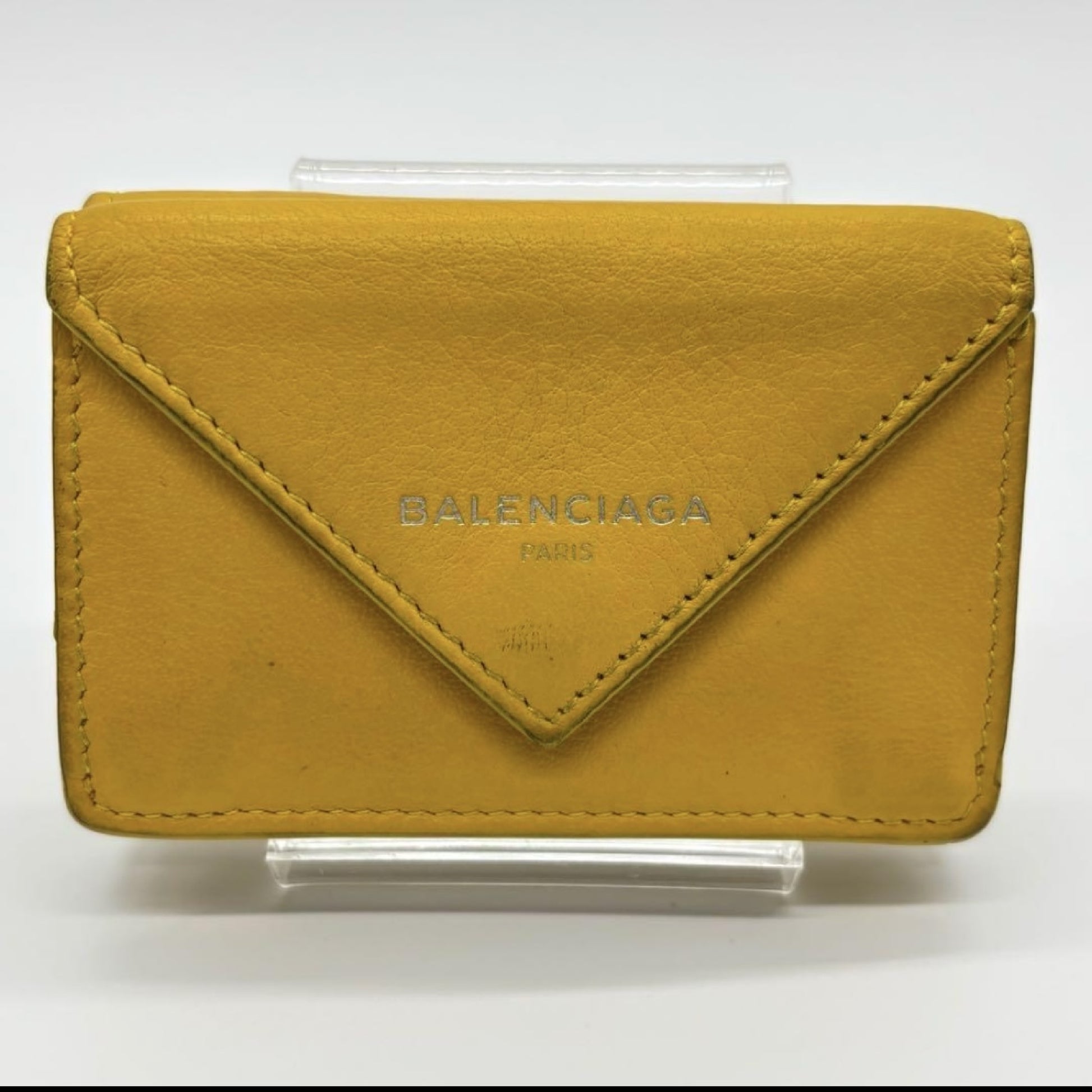 BALENCIAGA 3-Fold Compact Wallet Paper Mini Wallet Yellow Wallet