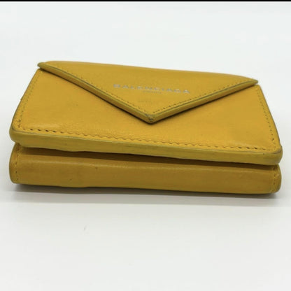 BALENCIAGA 3-Fold Compact Wallet Paper Mini Wallet Yellow Wallet