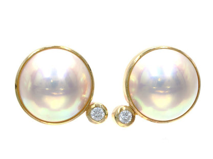 Mabe Pearl Diameter Approx. 12.2mm*2 D0.05/0.05ct K18 4.7g Earrings 