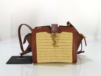 SAINT LAURENT SAINT LAURENT Downtown Cabass Raffia Leather/Brown Beige Shoulder Bag