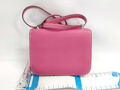 HERMES Micro Constance Mini Mini Epson/Rose Tyrien/□O Stamp/Silver Shoulder Bag
