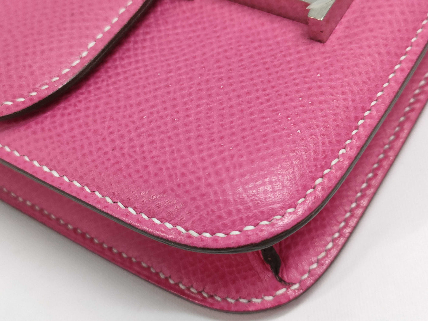 HERMES Micro Constance Mini Mini Epson/Rose Tyrien/□O Stamp/Silver Shoulder Bag