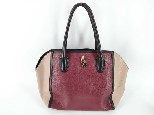 FURLA FURLA Tote Bag Leather Burgundy/Beige Tote Bag