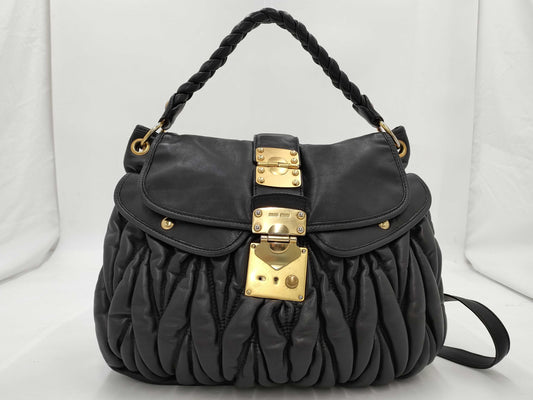 Miu Miu Matelasse 2-Way Handbag with Long Strap, Black Shoulder Bag
