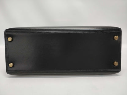 HERMES Kelly 28/Box Calf/Black/Gold Hardware/K Stamped Handbag