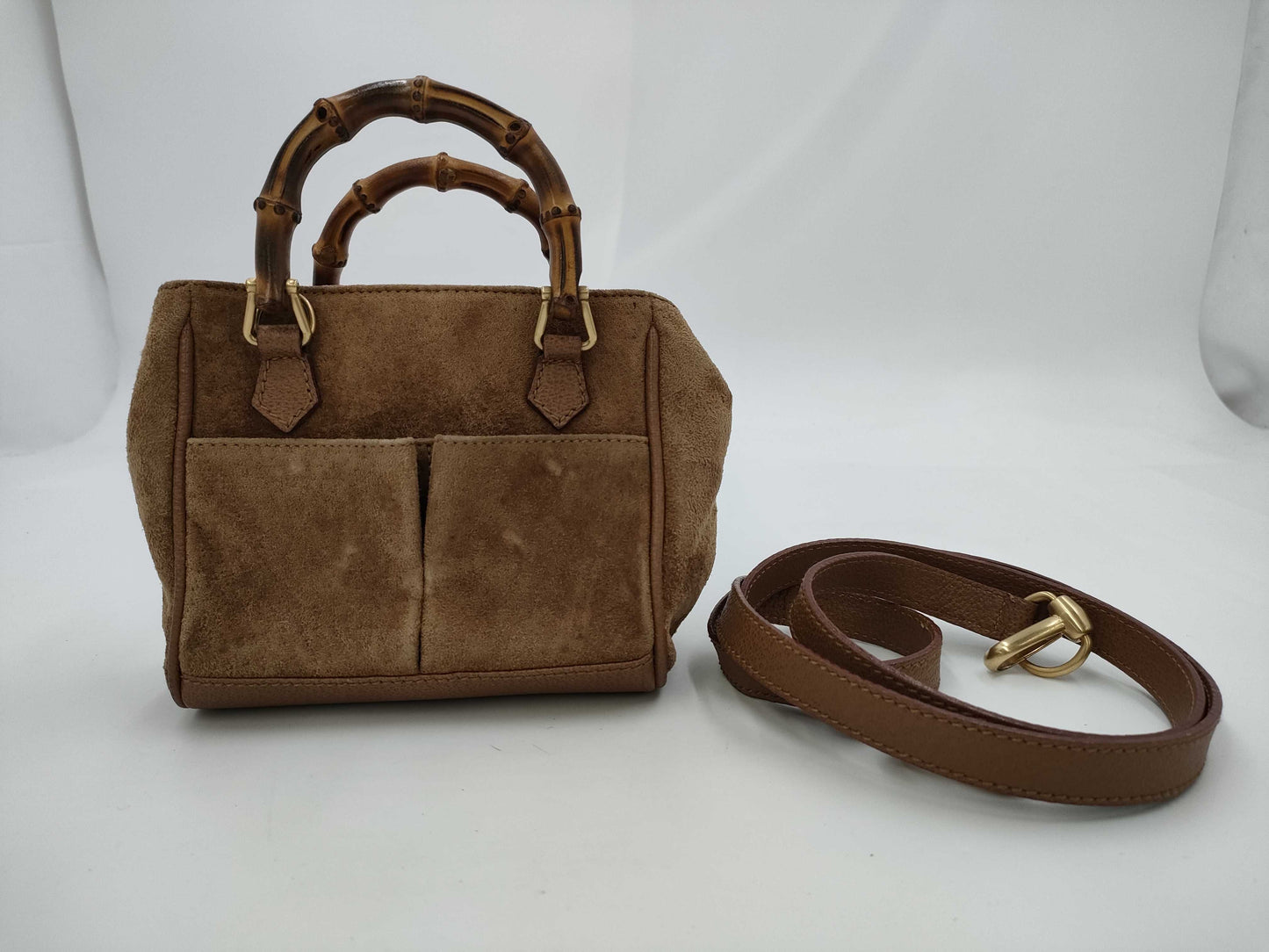 GUCCI Bamboo Suede Leather 2-Way Mini Shoulder Bag