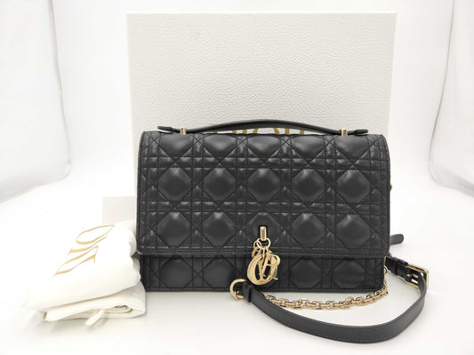 Dior My Dior Black Top Handle Bag 2-Way Cannage Chain Shoulder Bag M0997ONGE