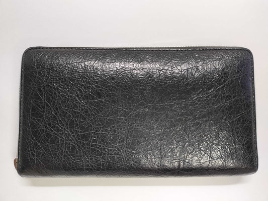 BALENCIAGA Leather Round Zip Long Purse Box Bag Serial Wallet