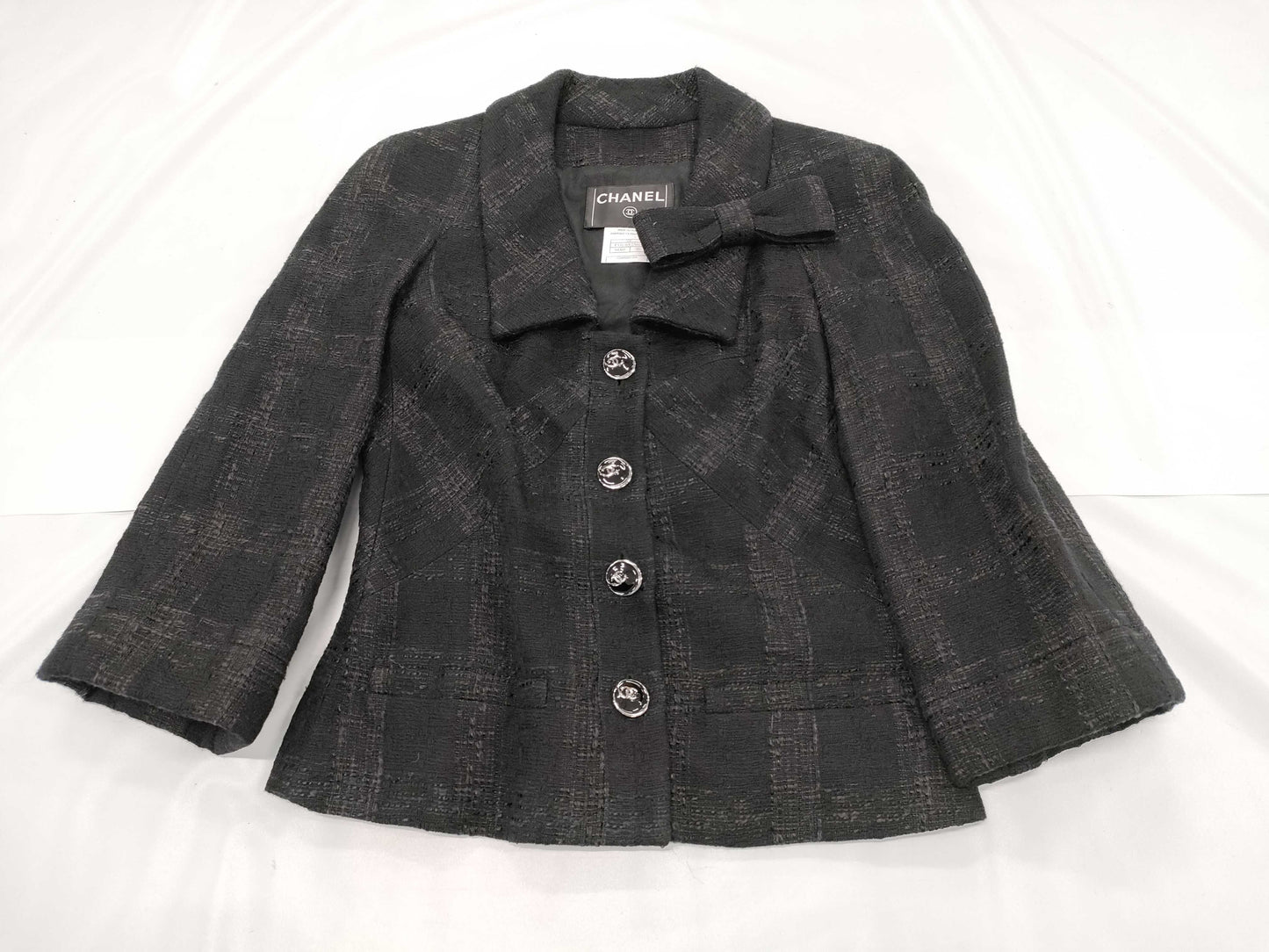 CHANEL Tweed Jacket, Black, Size 36