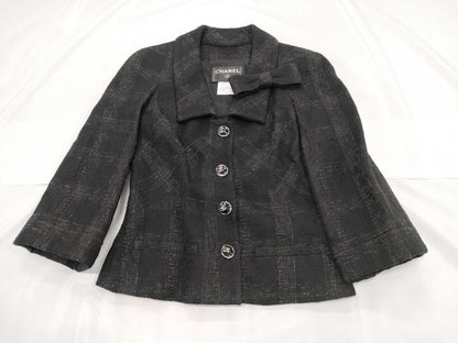 CHANEL Tweed Jacket, Black, Size 36