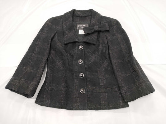 CHANEL Tweed Jacket, Black, Size 36