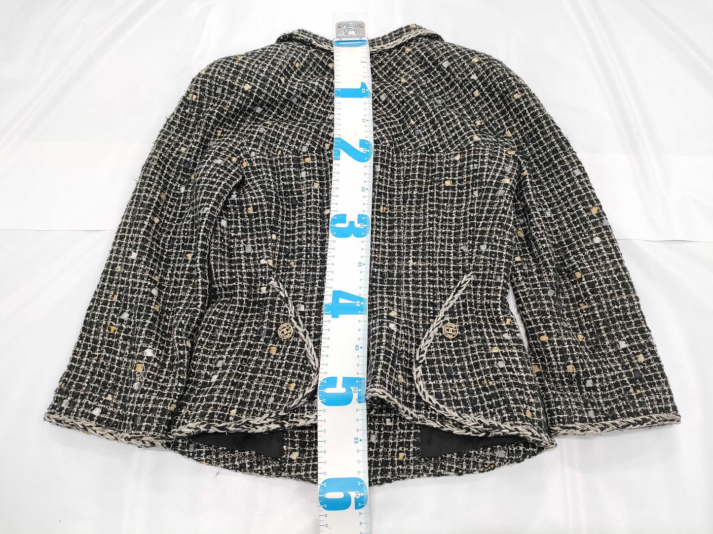 CHANEL Tweed Jacket, Black and White, Size 36
