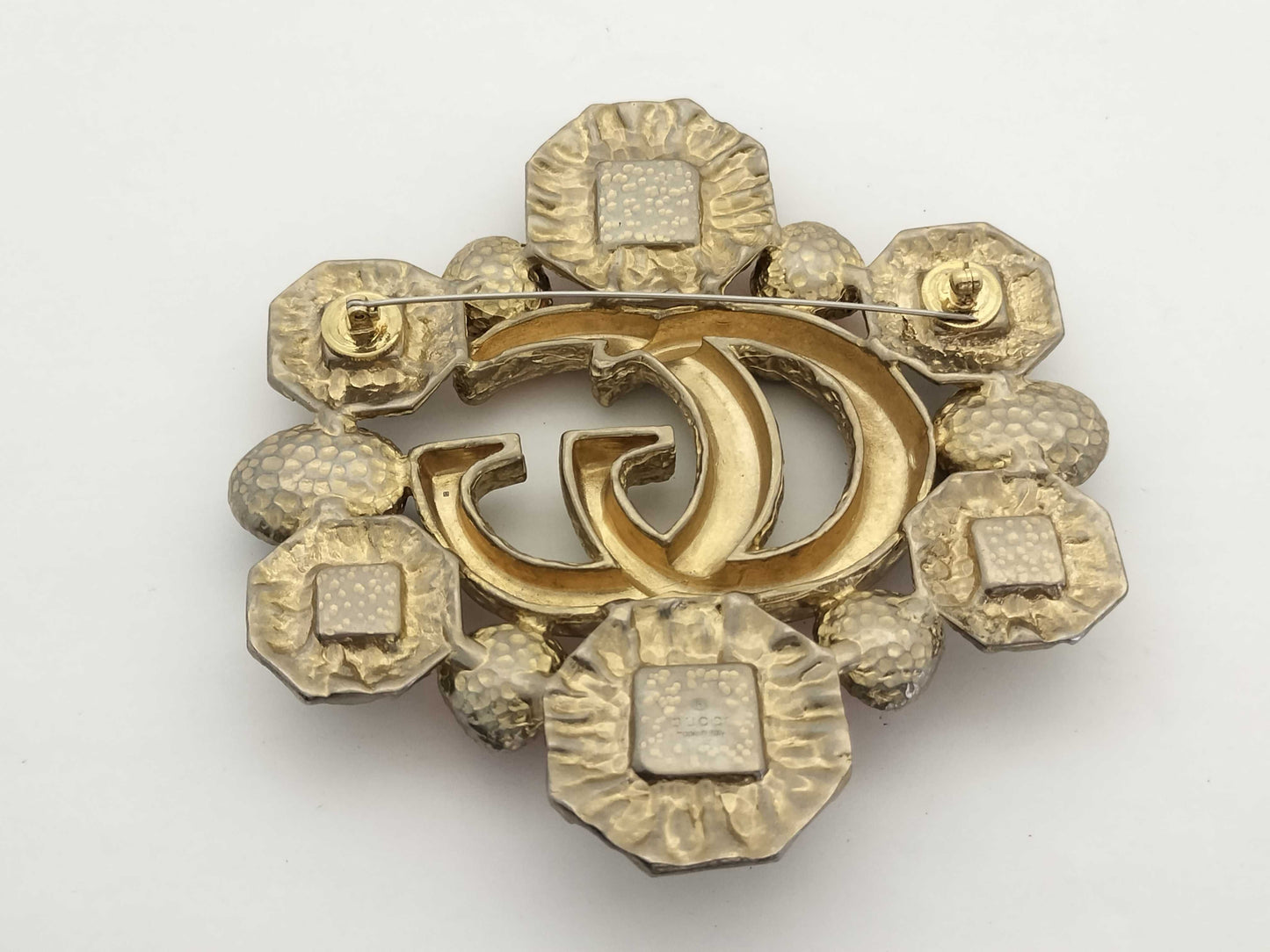 GUCCI Double G Brooch with Lava and Colored Stones