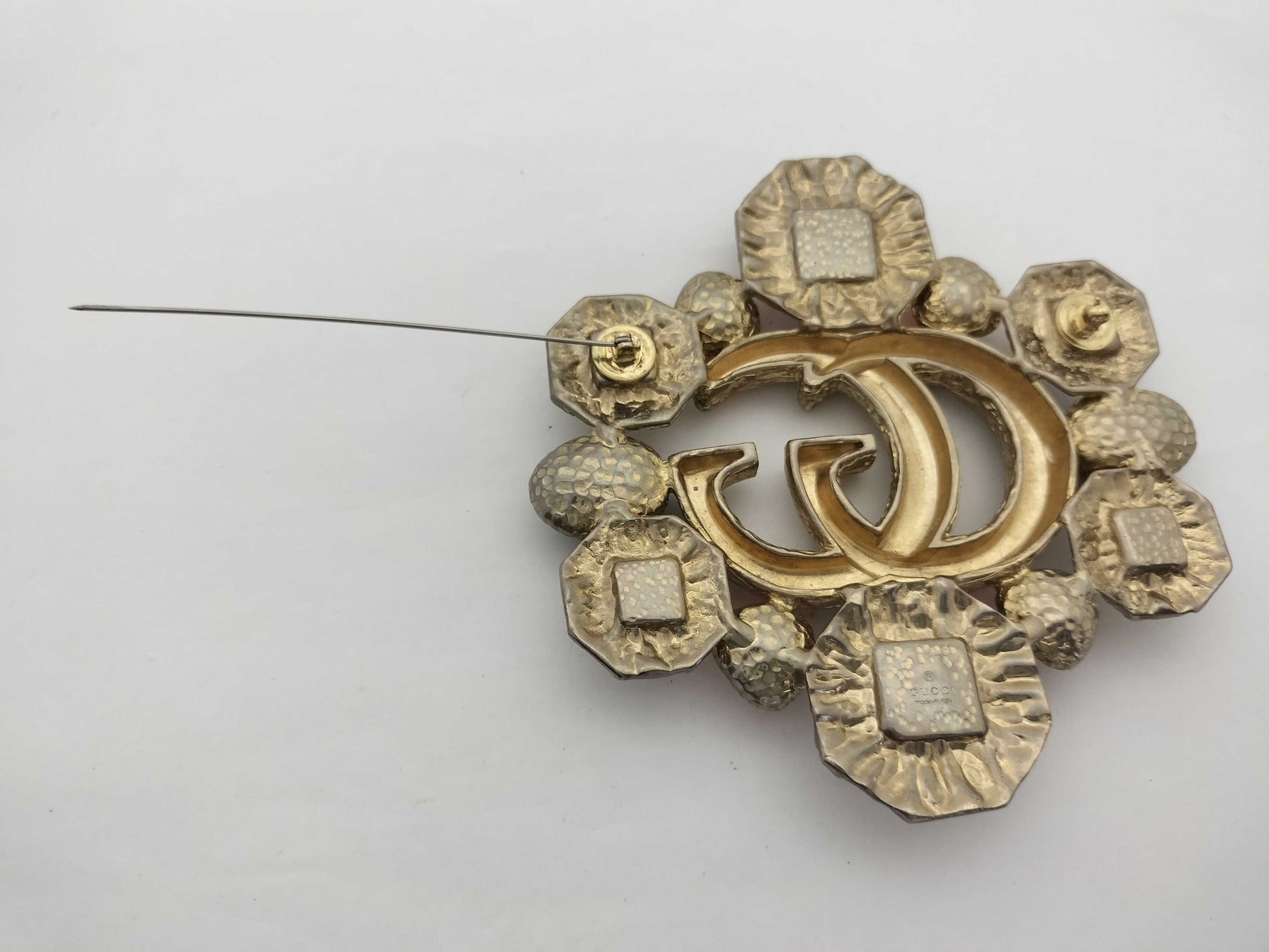 GUCCI Double G Brooch with Lava and Colored Stones