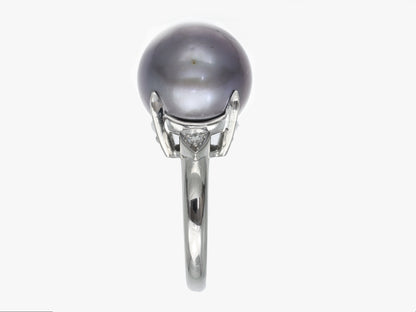 Tahitian Pearl Diameter Approx. 13.2mm D0.04ct Pt900 9.9g Ring 