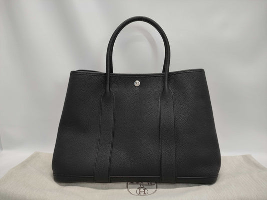 HERMES Garden Party 36 Black Y Stamp Handbag