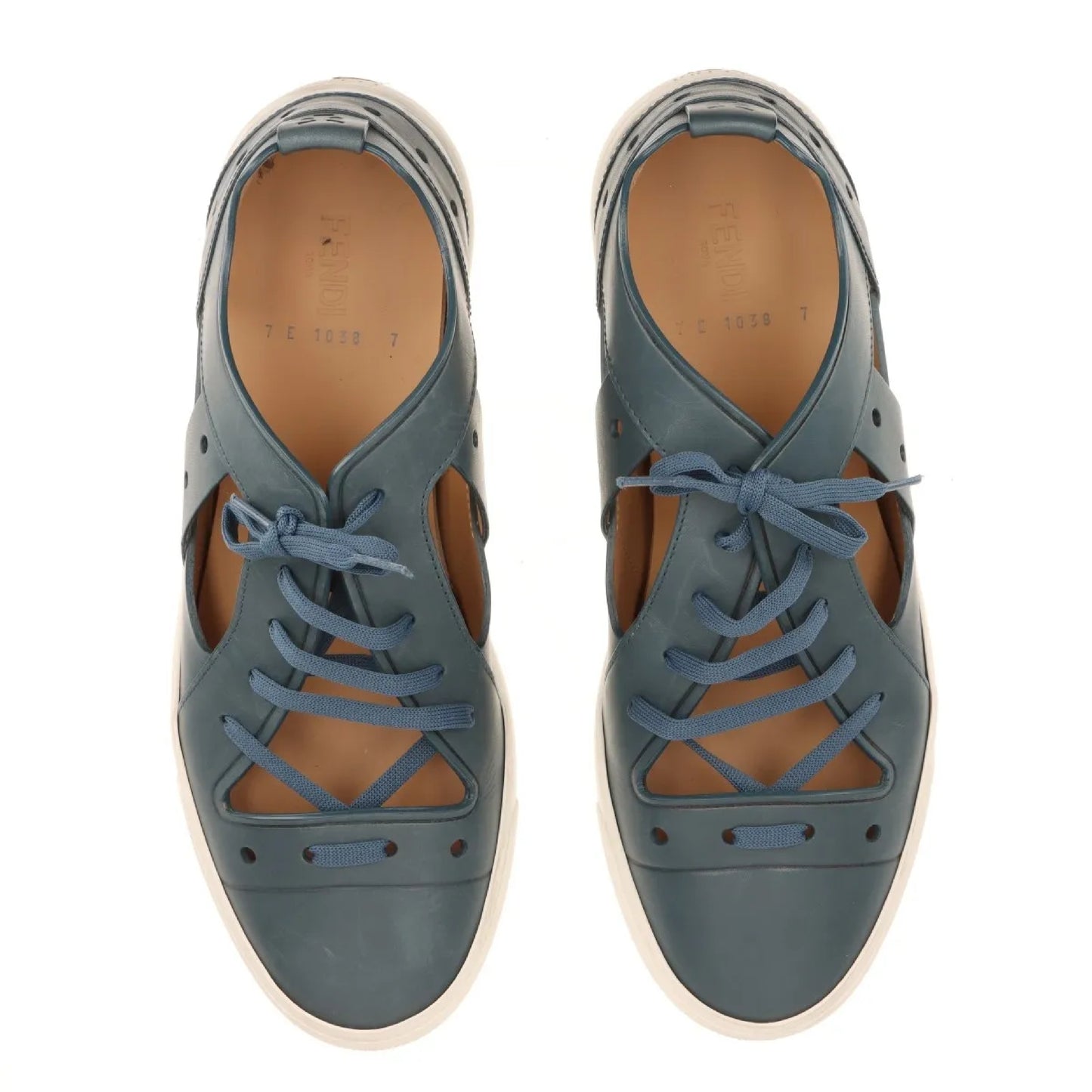 FENDI Leather Sneakers Sandals Size 7 Blue 7E1038
