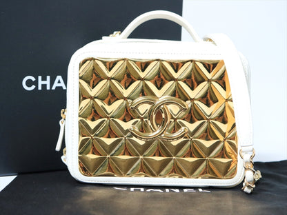 CHANEL Matlasse 2way Handbag Chain Shoulder Bag Random Plate Gold x White Vanity Shoulder Bag