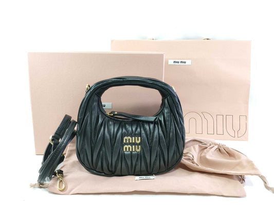 Miu Miu Miu Miu Lamb Matelasse Wonder 2-Way Shoulder Bag 5BP078 Black Box, Strap, and Dust Bag Included